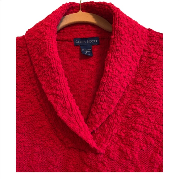 Karen Scott Red Pullover Sweater w/Shawl Collar - Picture 2 of 7